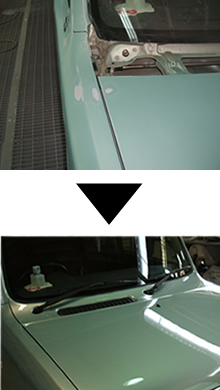 日産 CUBE ボンネット 板金 塗装